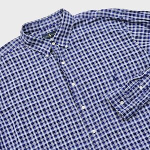 Ralph Lauren Plaid Button Down Mens 2XLT Blue Pony Cotton Preppy Academia Ivy